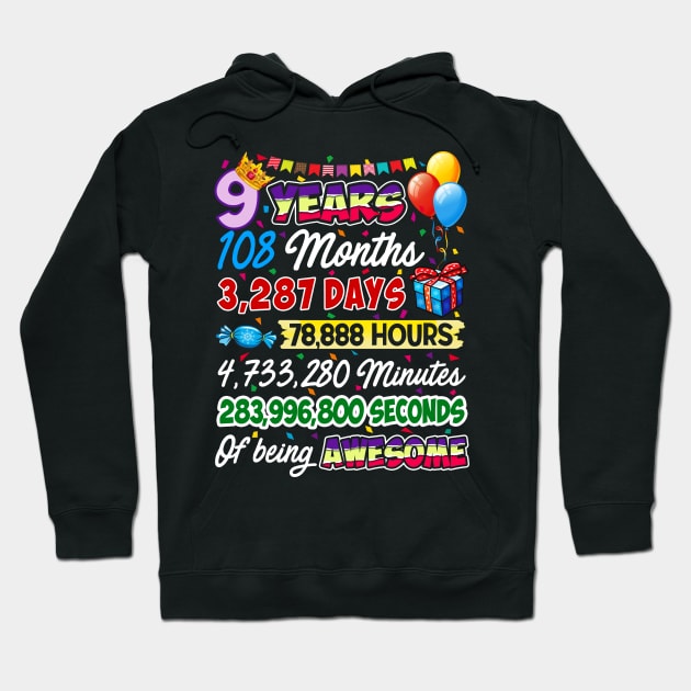 9 Years Old Being Awesome 9th Birthday Hoodie by Manonee